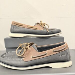 clarks 11826 men's boat mocassin shoes navy brown‎ SZ 11